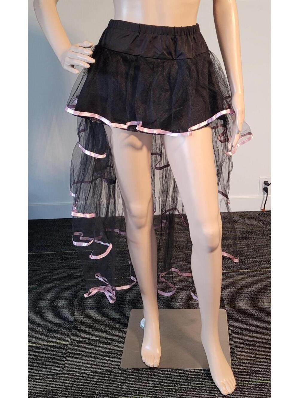 Ladies Sexy Blk/Pink Short/Long Train Layered Tulle Skirt Costume Medium N4260